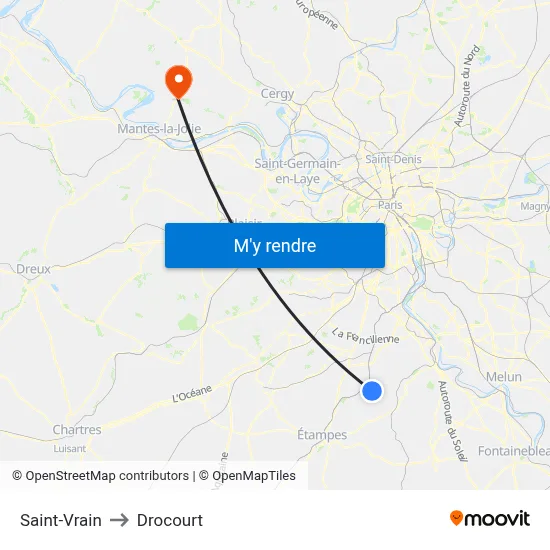 Saint-Vrain to Drocourt map