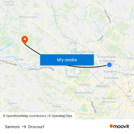 Sannois to Drocourt map