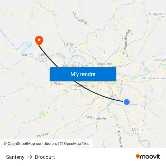 Santeny to Drocourt map