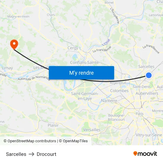 Sarcelles to Drocourt map