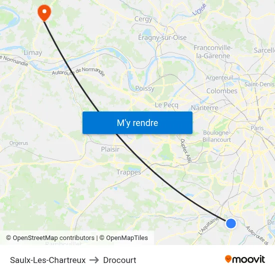 Saulx-Les-Chartreux to Drocourt map