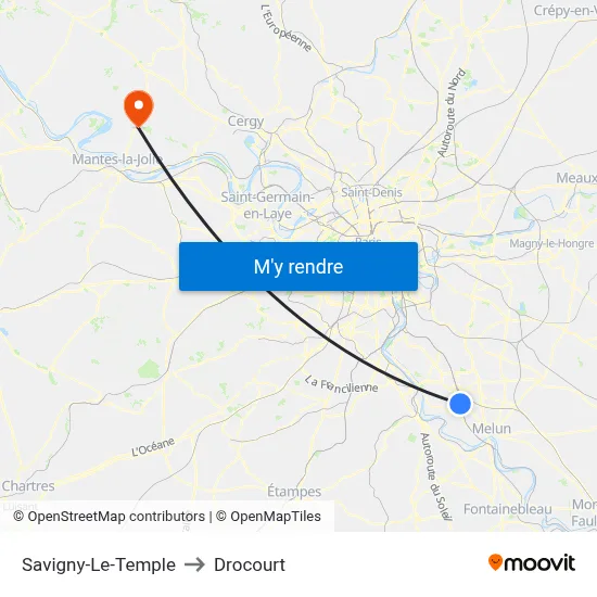 Savigny-Le-Temple to Drocourt map