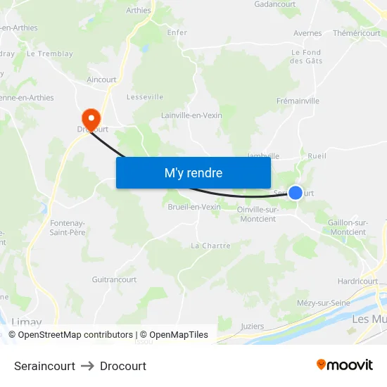 Seraincourt to Drocourt map