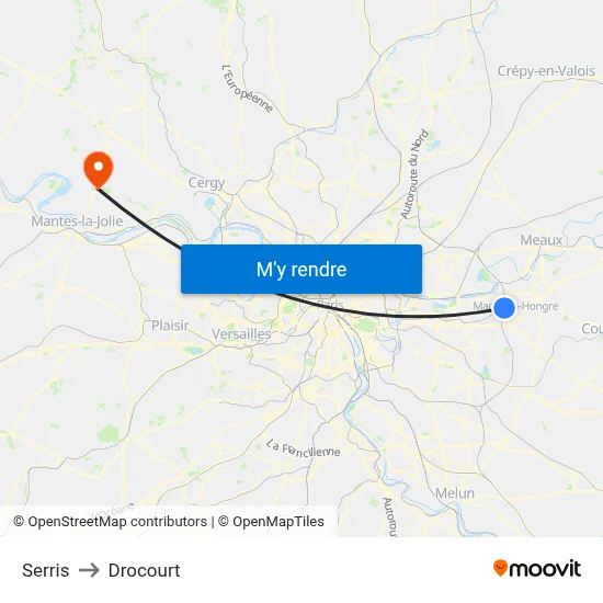 Serris to Drocourt map