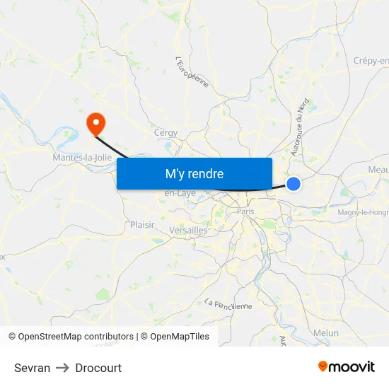 Sevran to Drocourt map