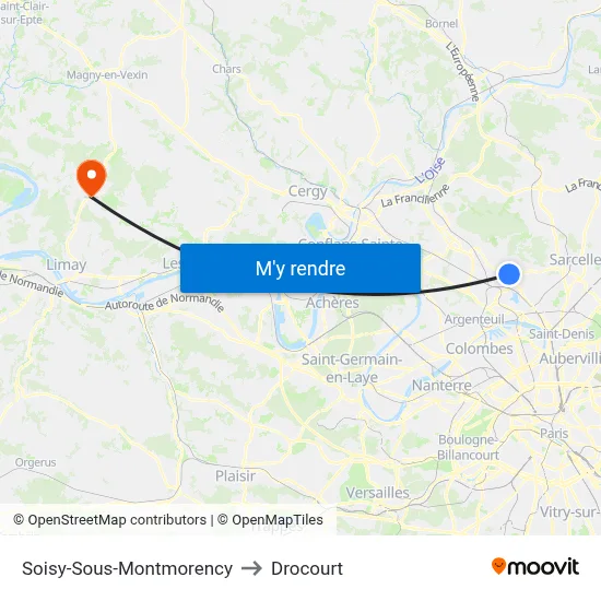 Soisy-Sous-Montmorency to Drocourt map