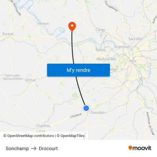 Sonchamp to Drocourt map