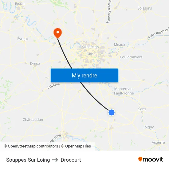 Souppes-Sur-Loing to Drocourt map