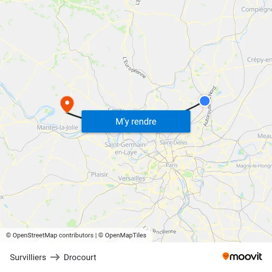 Survilliers to Drocourt map