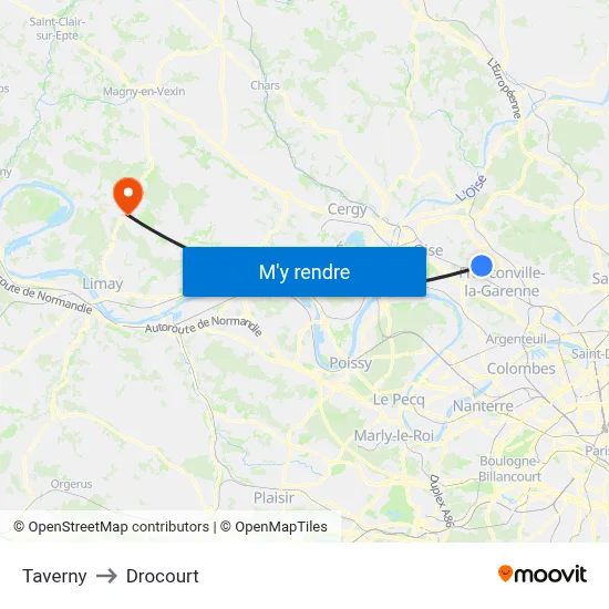 Taverny to Drocourt map
