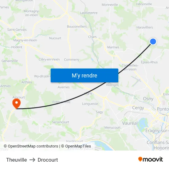 Theuville to Drocourt map