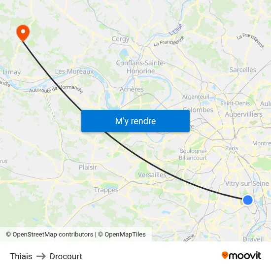 Thiais to Drocourt map