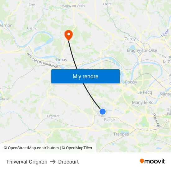 Thiverval-Grignon to Drocourt map