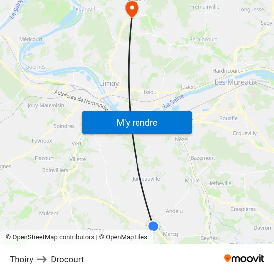 Thoiry to Drocourt map