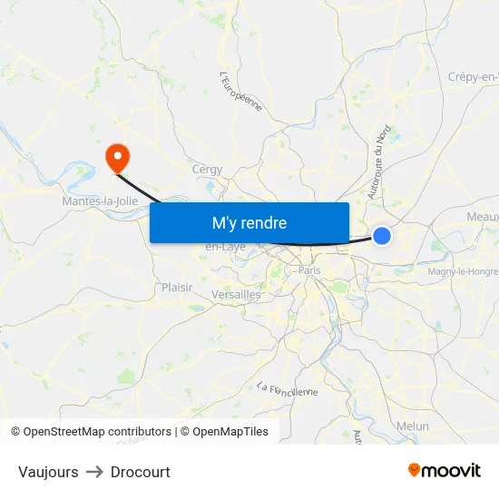 Vaujours to Drocourt map