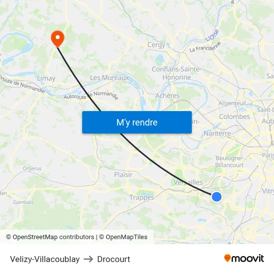 Velizy-Villacoublay to Drocourt map