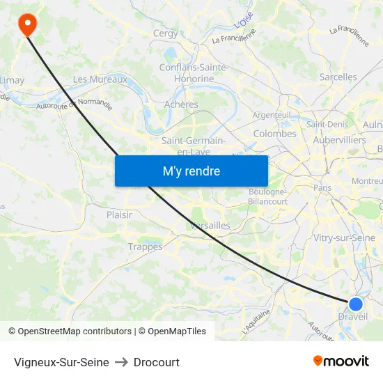Vigneux-Sur-Seine to Drocourt map