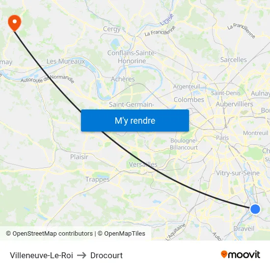 Villeneuve-Le-Roi to Drocourt map