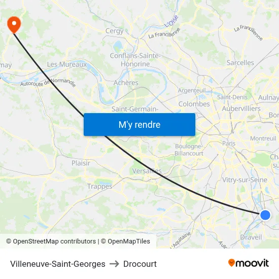 Villeneuve-Saint-Georges to Drocourt map