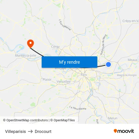 Villeparisis to Drocourt map