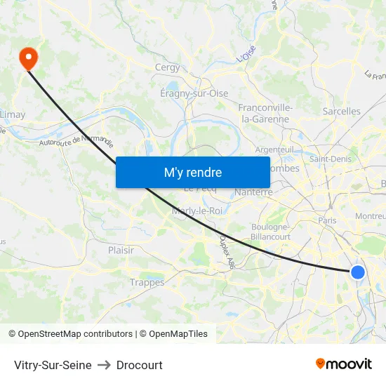 Vitry-Sur-Seine to Drocourt map