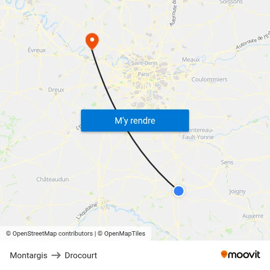 Montargis to Drocourt map