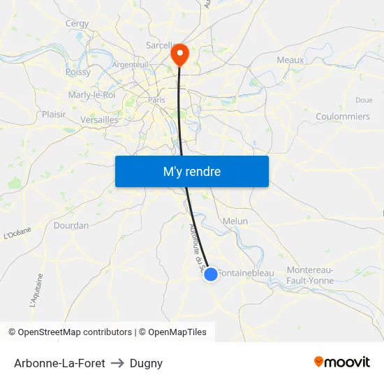 Arbonne-La-Foret to Dugny map