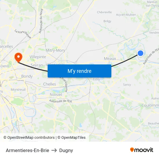 Armentieres-En-Brie to Dugny map
