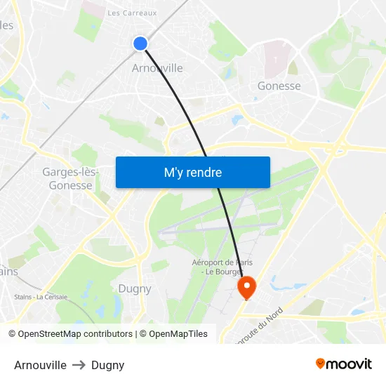 Arnouville to Dugny map