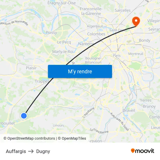 Auffargis to Dugny map