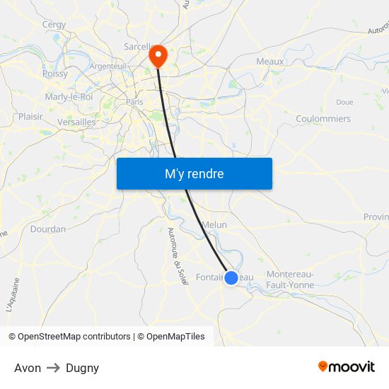 Avon to Dugny map