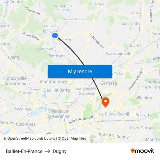 Baillet-En-France to Dugny map