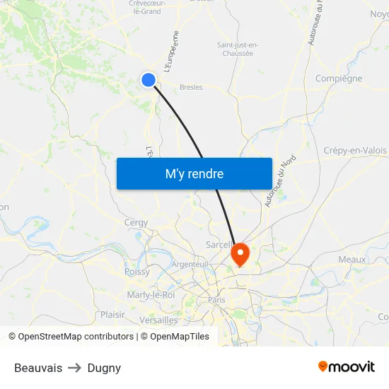 Beauvais to Dugny map