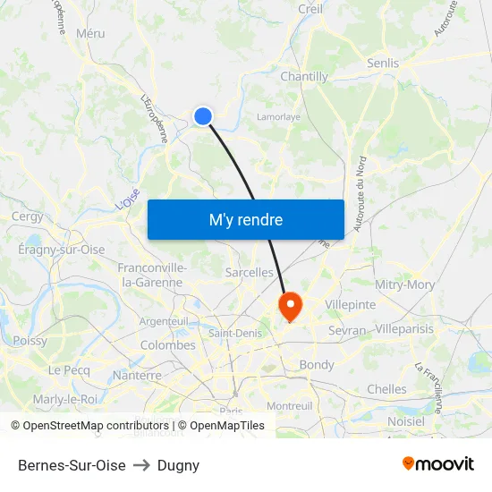 Bernes-Sur-Oise to Dugny map