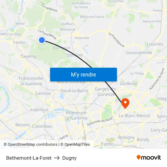Bethemont-La-Foret to Dugny map
