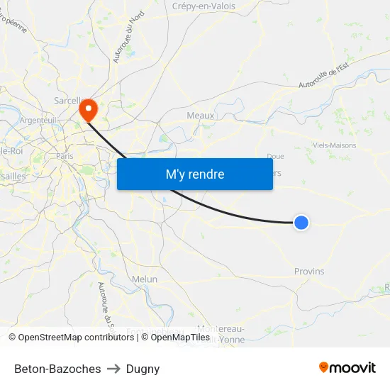 Beton-Bazoches to Dugny map