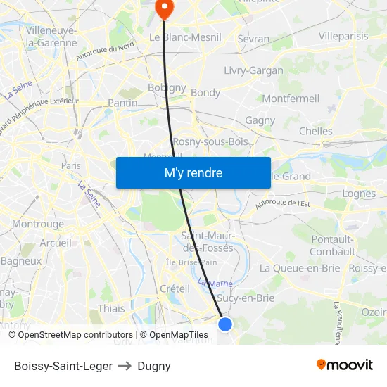 Boissy-Saint-Leger to Dugny map