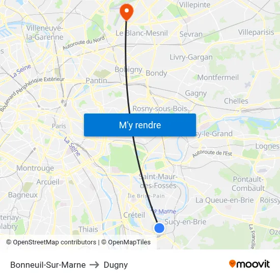 Bonneuil-Sur-Marne to Dugny map