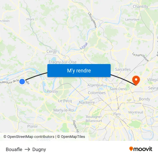 Bouafle to Dugny map