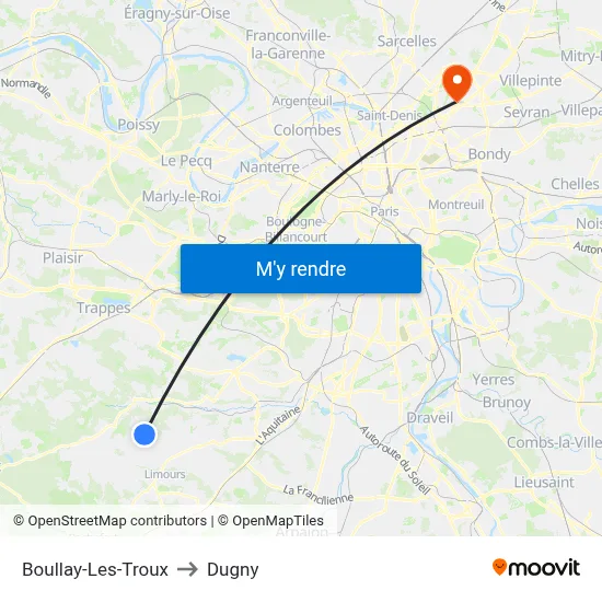 Boullay-Les-Troux to Dugny map