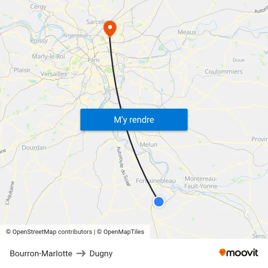 Bourron-Marlotte to Dugny map