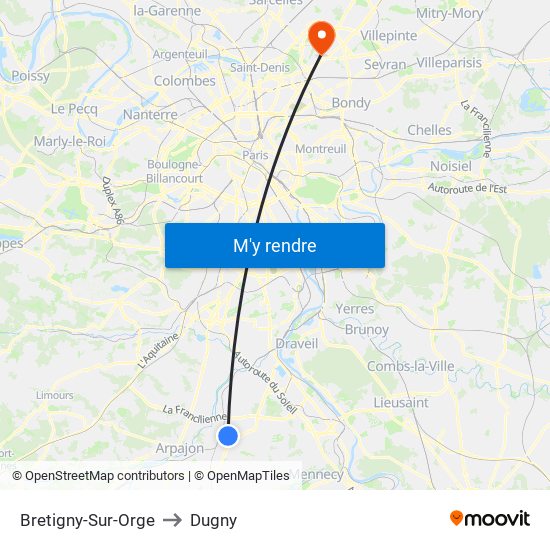 Bretigny-Sur-Orge to Dugny map