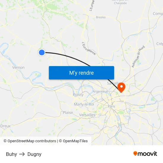 Buhy to Dugny map