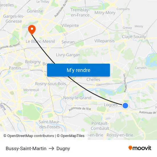Bussy-Saint-Martin to Dugny map