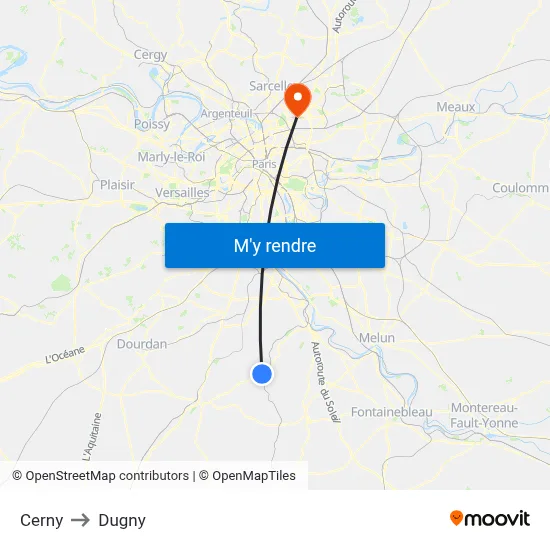 Cerny to Dugny map