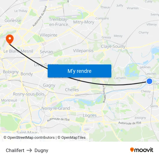Chalifert to Dugny map