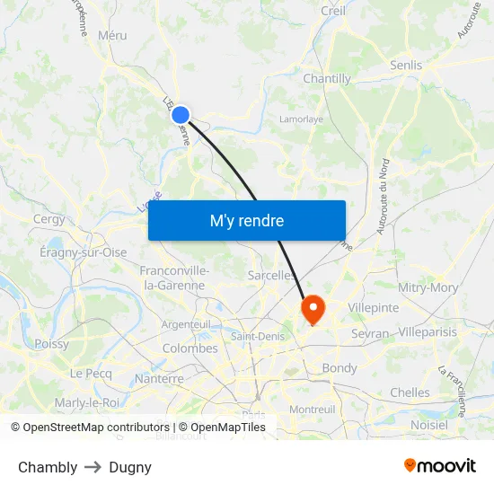 Chambly to Dugny map