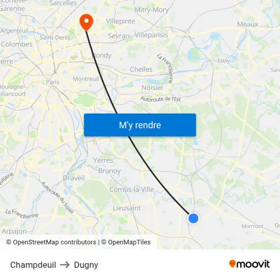 Champdeuil to Dugny map