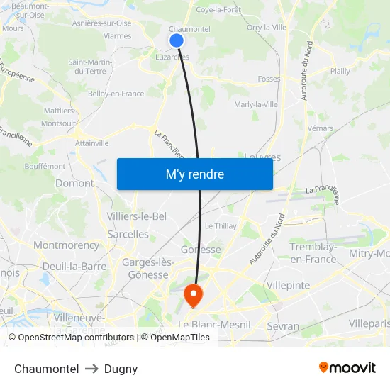 Chaumontel to Dugny map