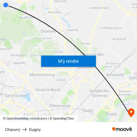 Chauvry to Dugny map